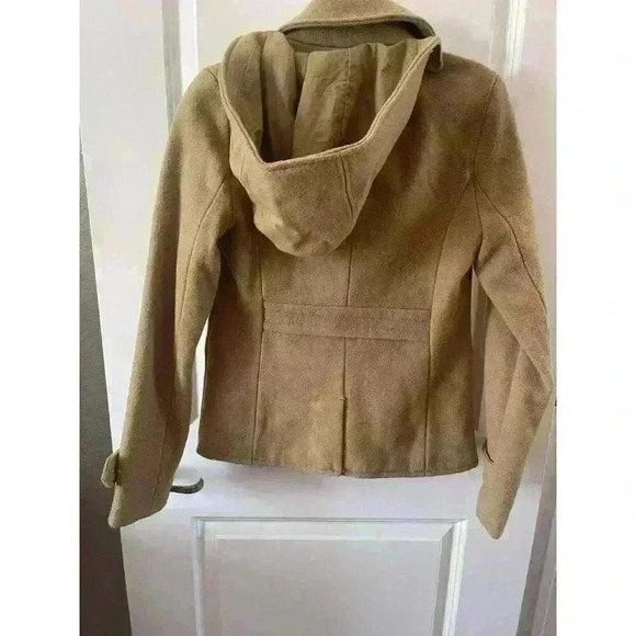 American Eagle Coat Women's Size Small Tan Wool Blend Pea Jacket hooded linedAEO - Picture 2 of 7